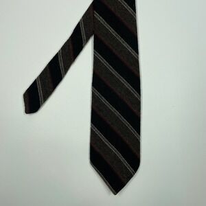 Wembley Black Brown Striped Wool Blend Necktie Mens OS
